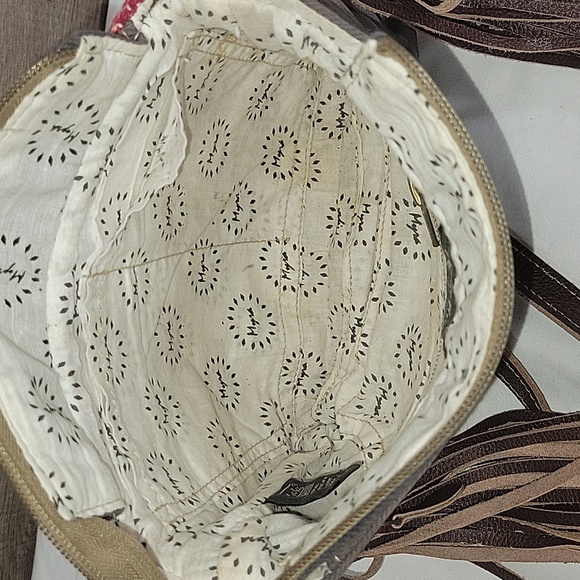 Myra B. Canvas Fringe Leather Crossbody Shoulder Bag - Picture 9 of 12